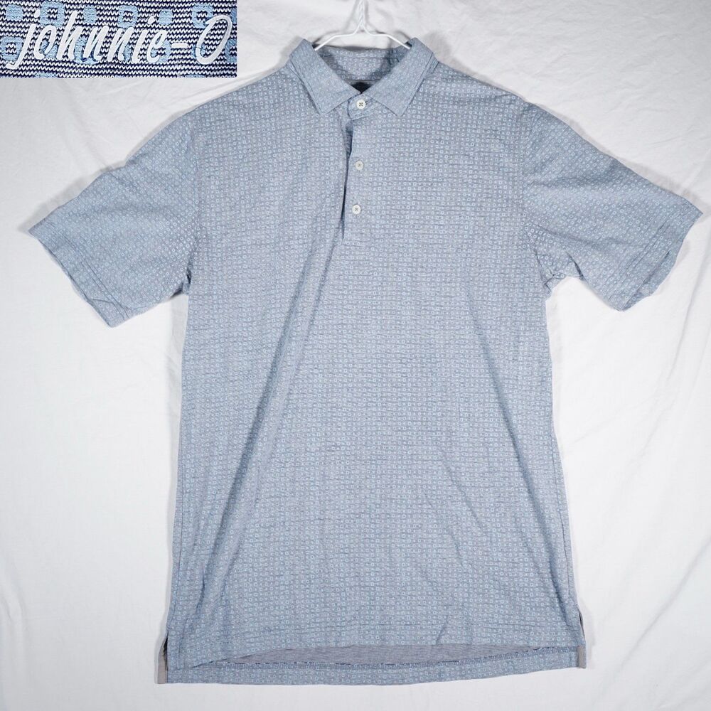 Johnnie O Blue Grey Dot Pattern Golf Polo Shirt Medium